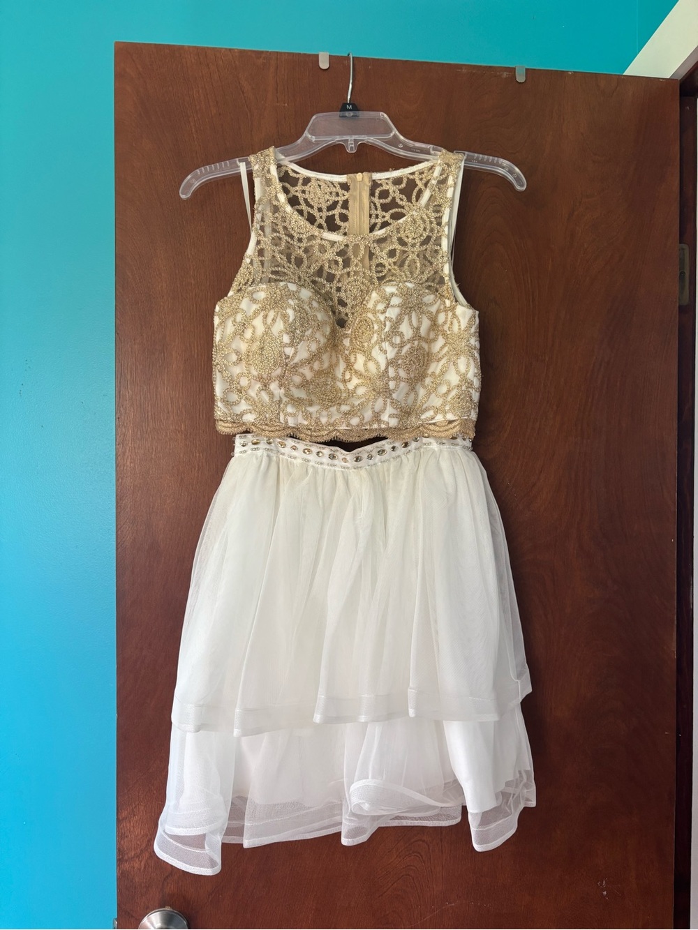 Sequin Hearts Gold Lace Two-Piece Prom/Homecoming/Dance Dress